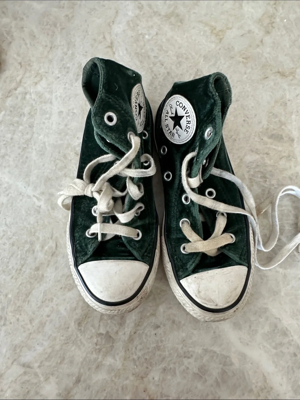 Converse Kids Dark Green Velvet Chuck Taylor High Top Sneakers